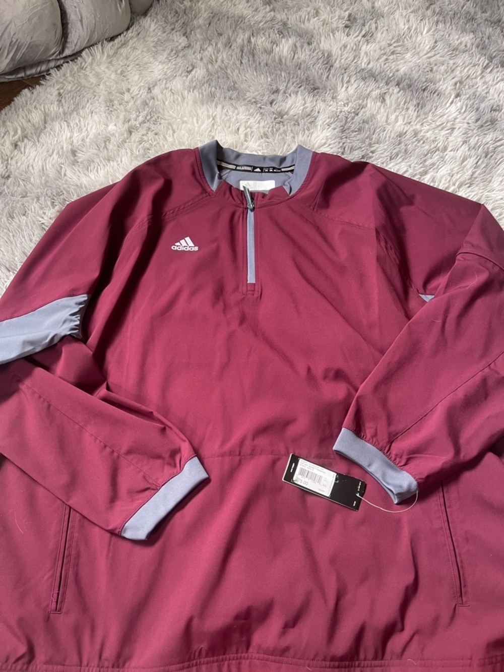 adidas Men's Maroon 1/4 Zip Lightweight Pullover with Gray Trim
